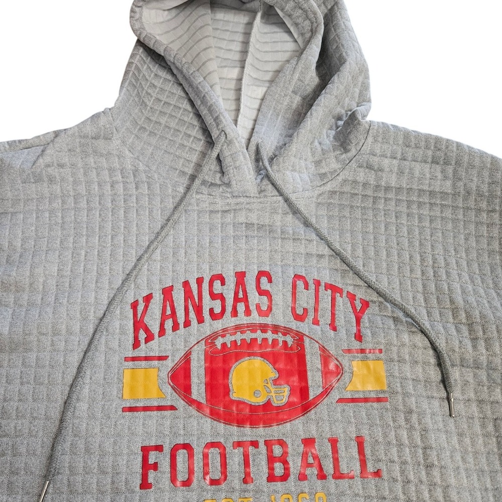 Kansas City Football Quilted Hoodie Mens Medium Gray Pullover Est 1960 Pocket
